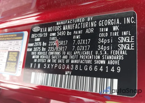 2020 Kia Sorento 2.4L Lx from USA, damaged, VIN 5XYPGDA38LG664149